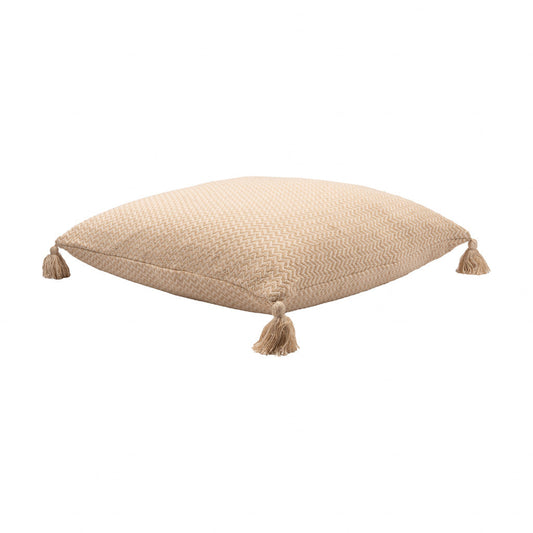 30" X 30" Beige And Cream 100% Cotton Chevron Zippered Pillow FurniFindUSA