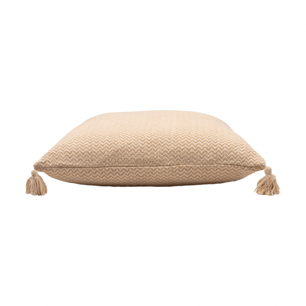 30" X 30" Beige And Cream 100% Cotton Chevron Zippered Pillow FurniFindUSA