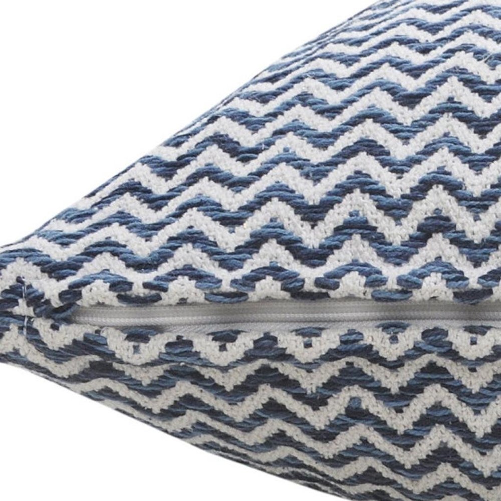 22" X 22" Navy Blue And White 100% Cotton Chevron Zippered Pillow HomeRoots
