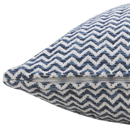 22" X 22" Navy Blue And White 100% Cotton Chevron Zippered Pillow HomeRoots