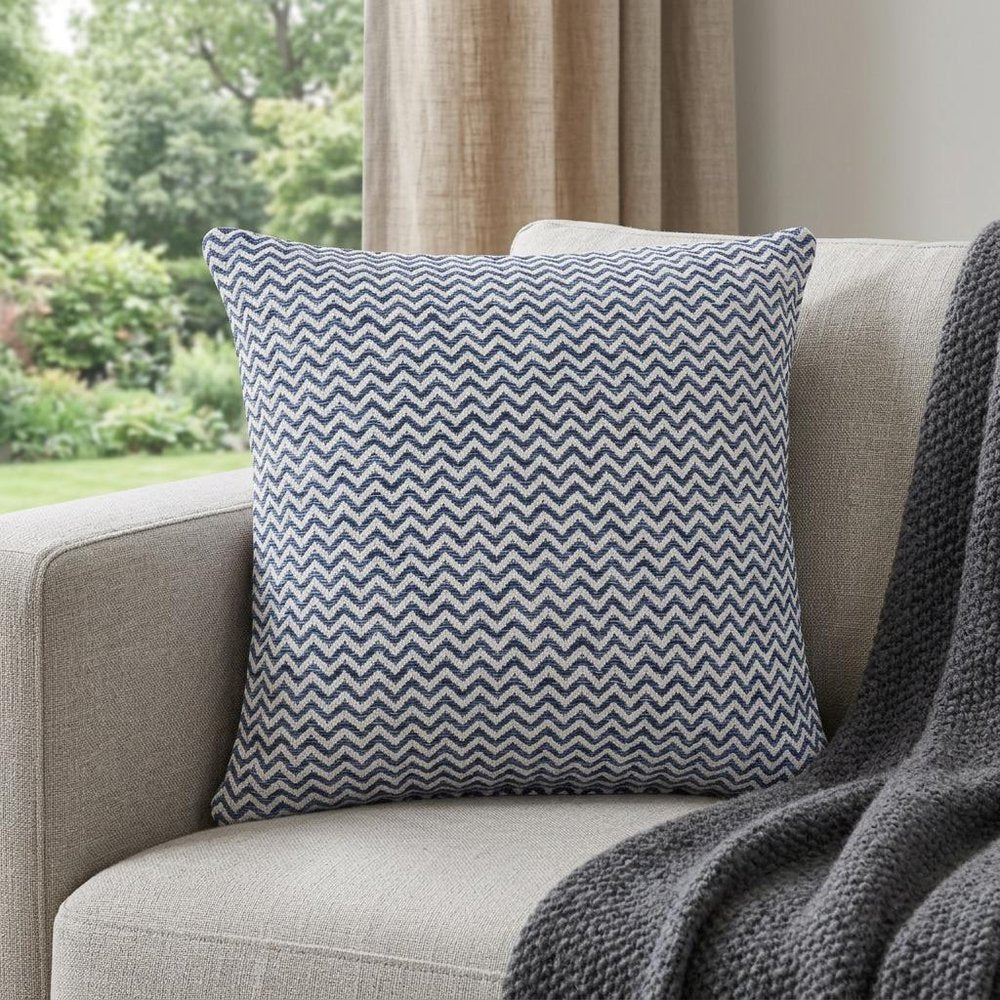 22" X 22" Navy Blue And White 100% Cotton Chevron Zippered Pillow HomeRoots
