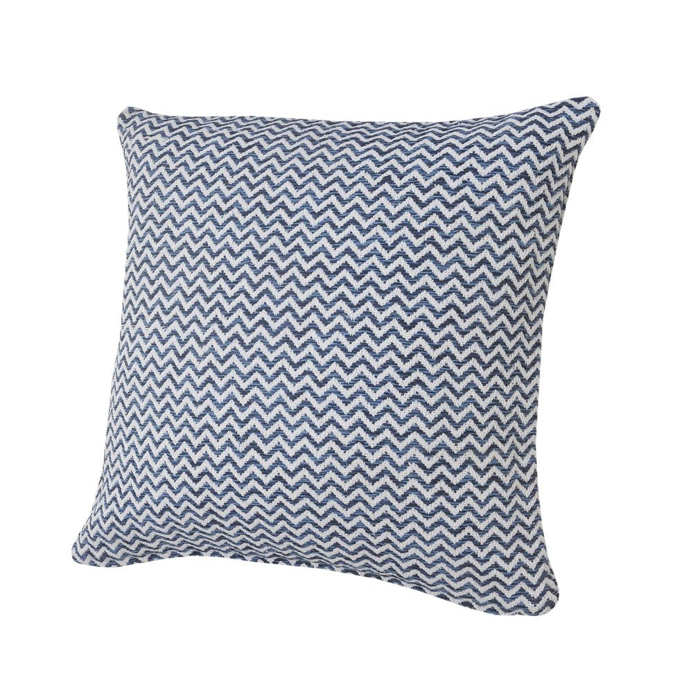 22" X 22" Navy Blue And White 100% Cotton Chevron Zippered Pillow HomeRoots