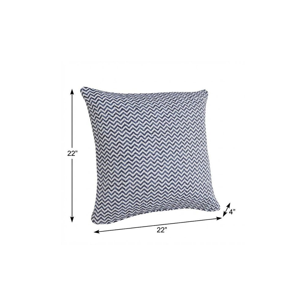 22" X 22" Navy Blue And White 100% Cotton Chevron Zippered Pillow — view 9