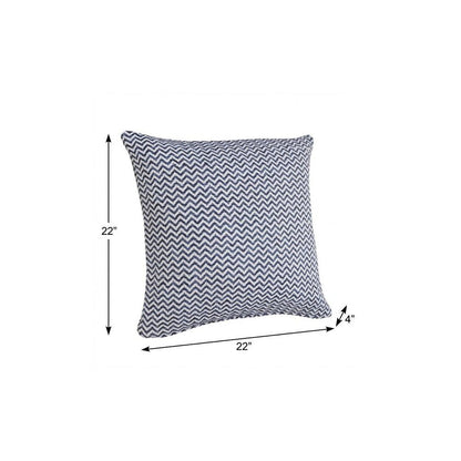 22" X 22" Navy Blue And White 100% Cotton Chevron Zippered Pillow HomeRoots