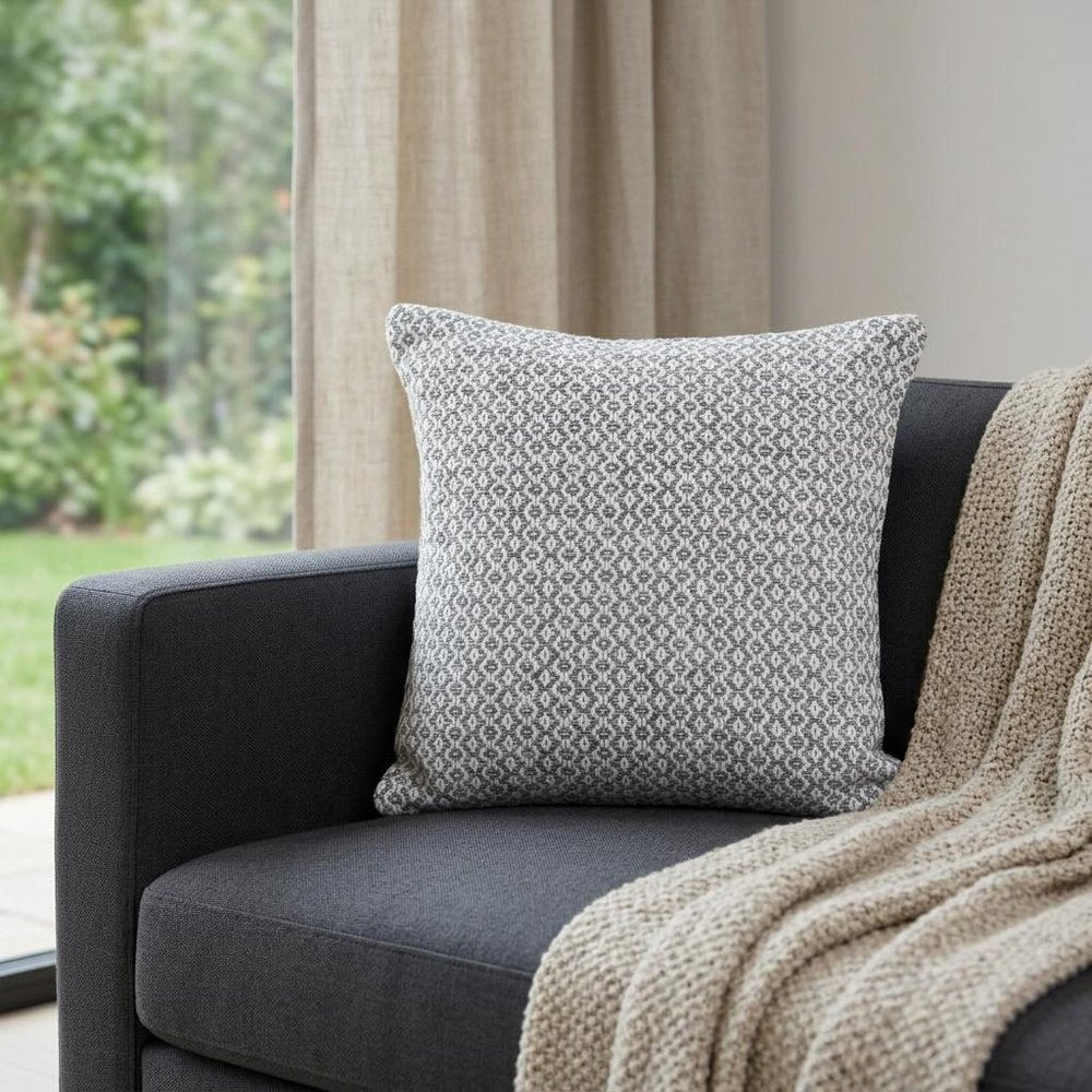 18" Gray And White Cotton Geometric Throw Pillow — view 5