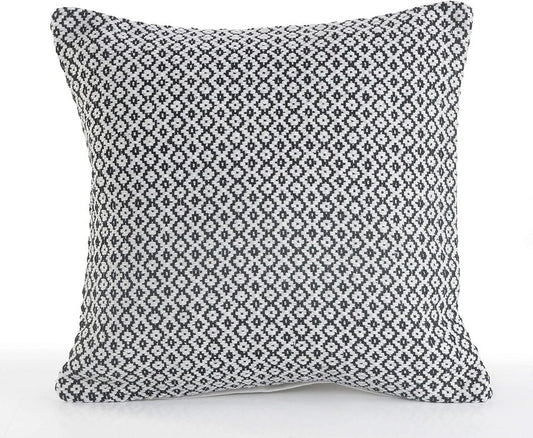 18" X 18" Black And White 100% Cotton Geometric Zippered Pillow