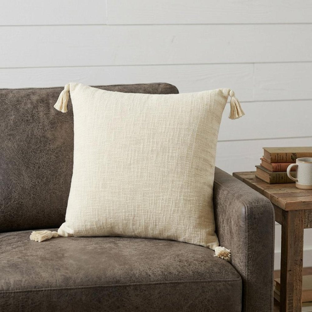 20" X 20" Light Yellow 100% Cotton Zippered Pillow HomeRoots