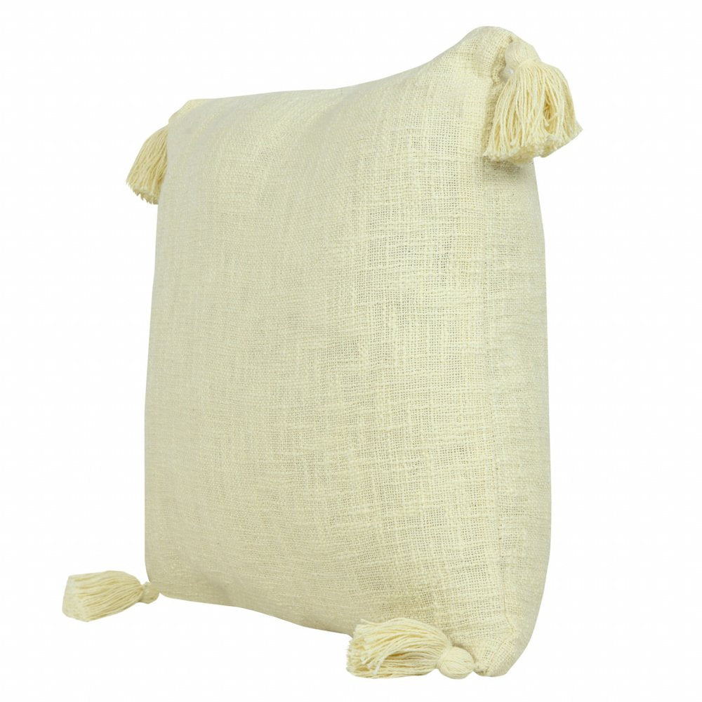 20" X 20" Light Yellow 100% Cotton Zippered Pillow HomeRoots