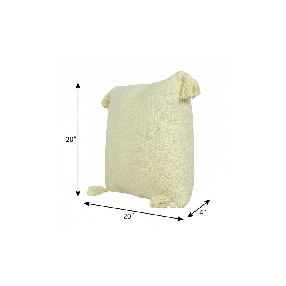 20" X 20" Light Yellow 100% Cotton Zippered Pillow HomeRoots