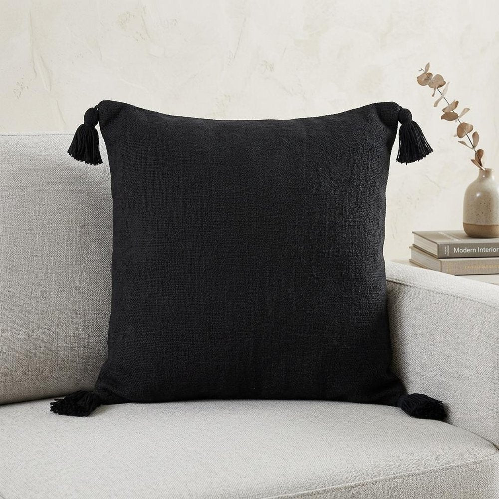 20" X 20" Jet Black 100% Cotton Zippered Pillow HomeRoots