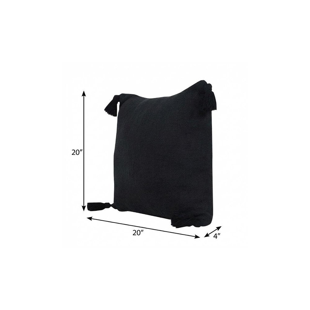 20" X 20" Jet Black 100% Cotton Zippered Pillow HomeRoots