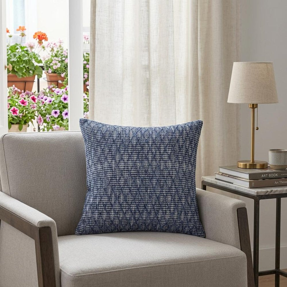 20" Blue Geometric Cotton Throw Pillow — view 7
