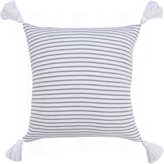 20" X 20" Light Gray And White 100% Cotton Striped Zippered Pillow FurniFindUSA