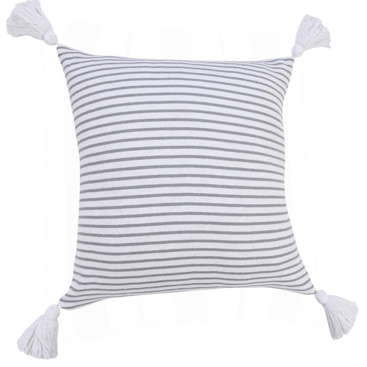 20" X 20" Light Gray And White 100% Cotton Striped Zippered Pillow FurniFindUSA