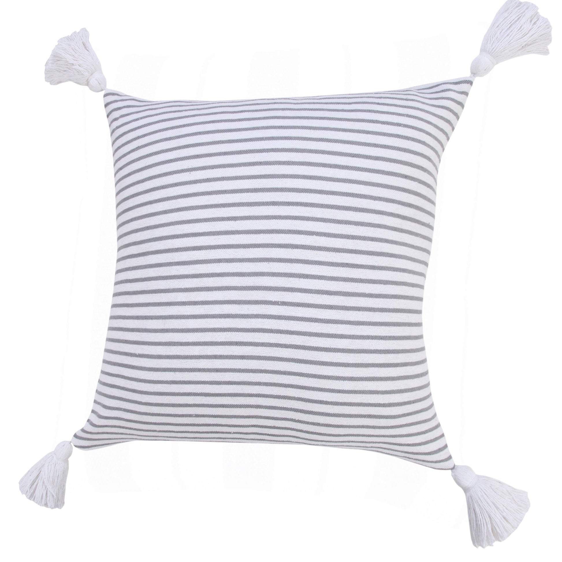 20" X 20" Light Gray And White 100% Cotton Striped Zippered Pillow FurniFindUSA
