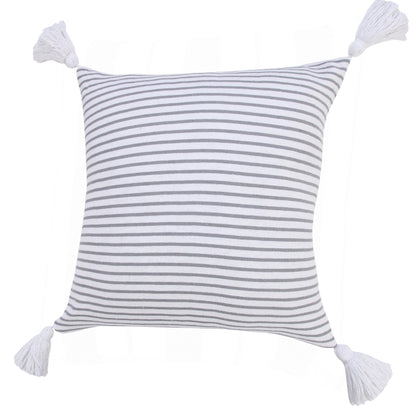20" X 20" Light Gray And White 100% Cotton Striped Zippered Pillow FurniFindUSA