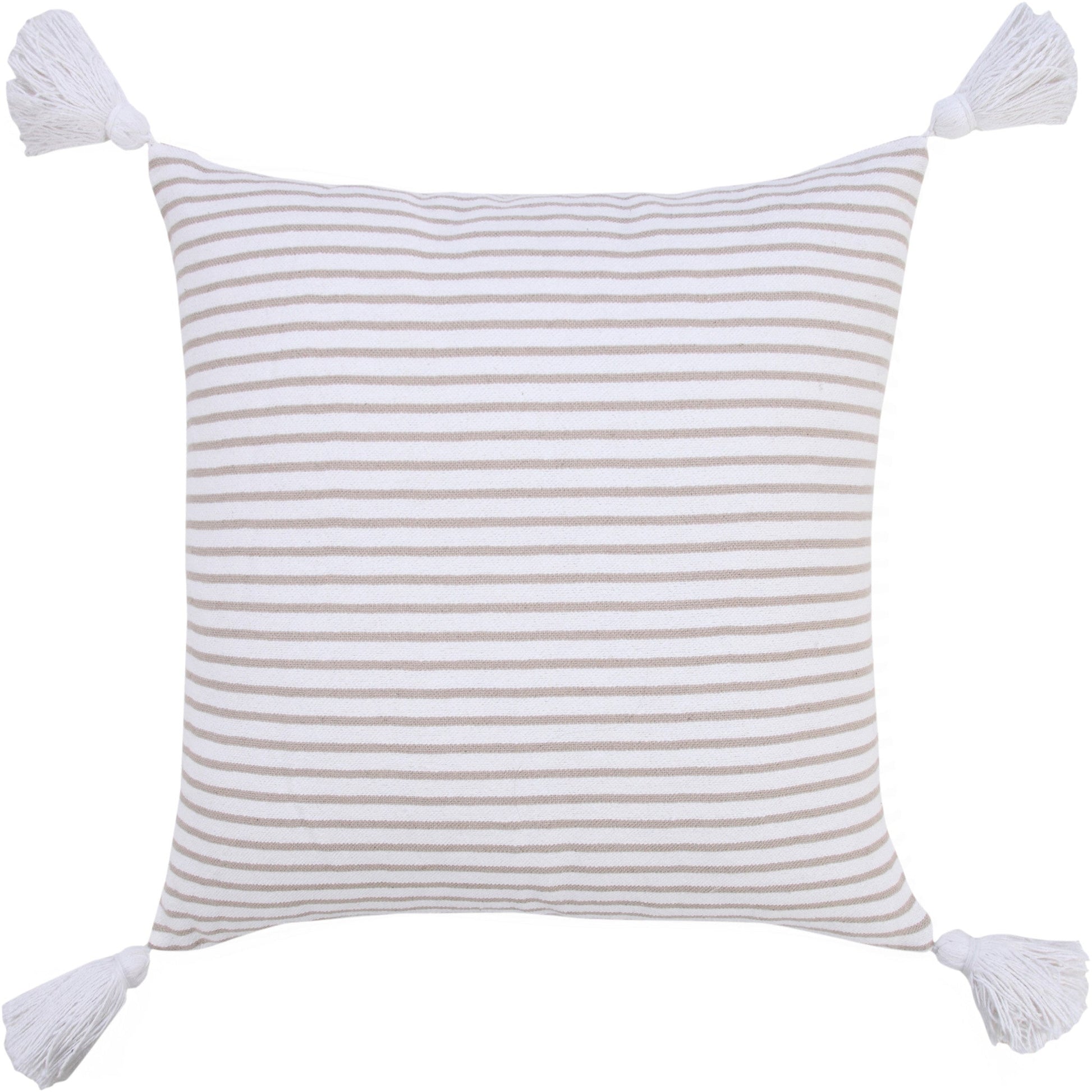 20" X 20" Beige And White 100% Cotton Striped Zippered Pillow 4.0" (L) x 20.0" (W) x 20.0" (H) FurniFindUSA