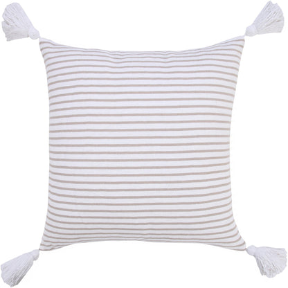 20" X 20" Beige And White 100% Cotton Striped Zippered Pillow 4.0" (L) x 20.0" (W) x 20.0" (H) FurniFindUSA