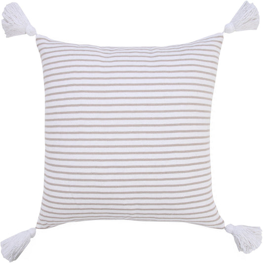 20" X 20" Beige And White 100% Cotton Striped Zippered Pillow 4.0" (L) x 20.0" (W) x 20.0" (H) FurniFindUSA