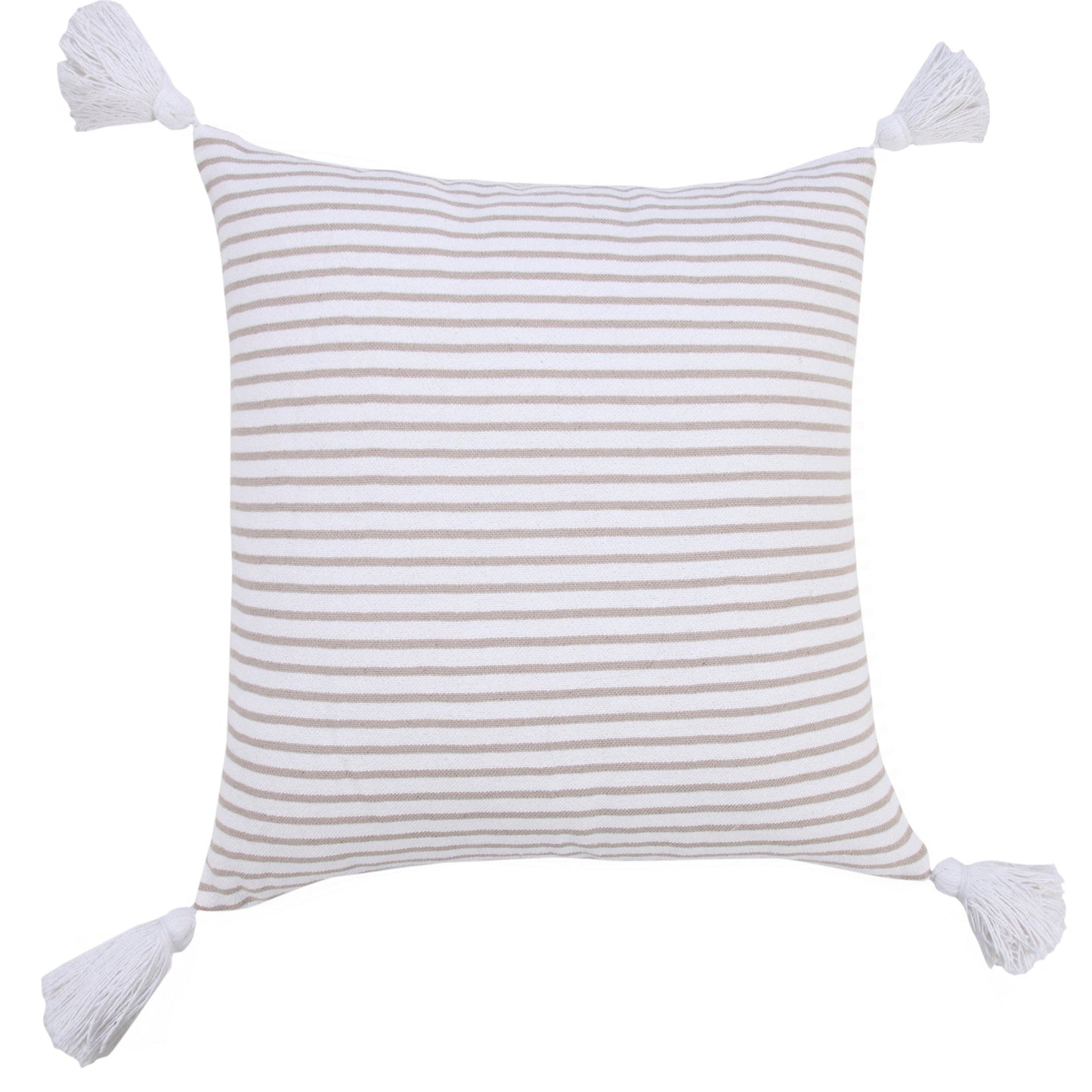 20" X 20" Beige And White 100% Cotton Striped Zippered Pillow 4.0" (L) x 20.0" (W) x 20.0" (H) FurniFindUSA