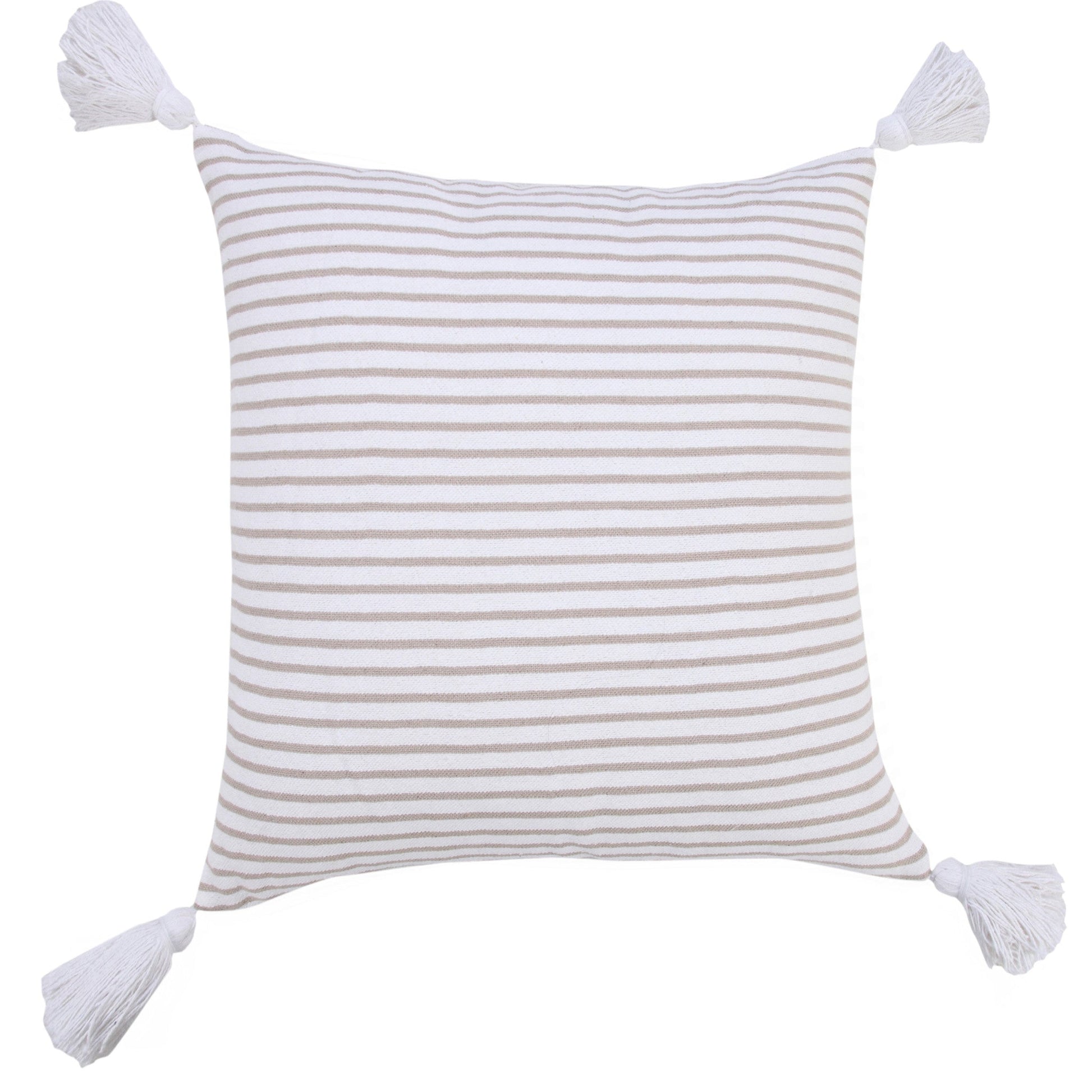 20" X 20" Beige And White 100% Cotton Striped Zippered Pillow 4.0" (L) x 20.0" (W) x 20.0" (H) FurniFindUSA