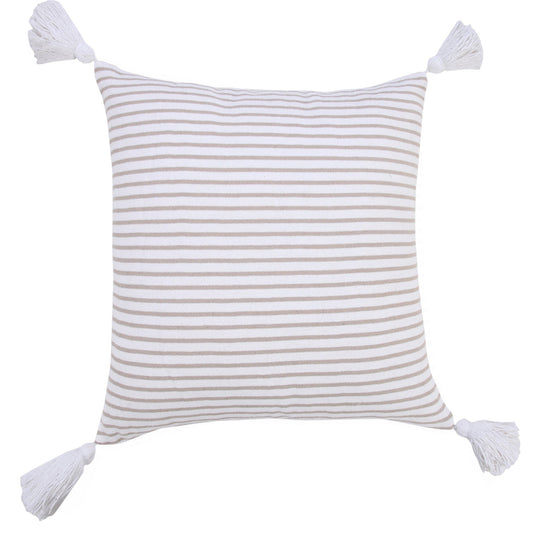 20" X 20" Beige And White 100% Cotton Striped Zippered Pillow 4.0" (L) x 20.0" (W) x 20.0" (H) FurniFindUSA
