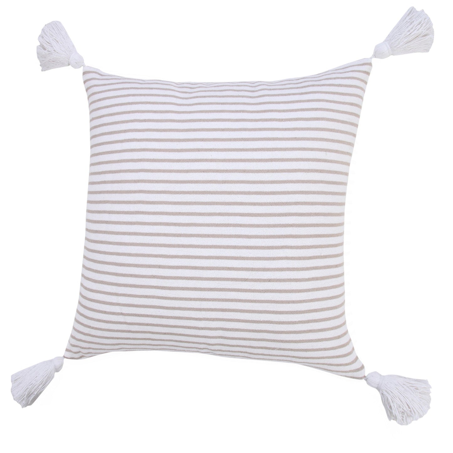 20" X 20" Beige And White 100% Cotton Striped Zippered Pillow 4.0" (L) x 20.0" (W) x 20.0" (H) FurniFindUSA