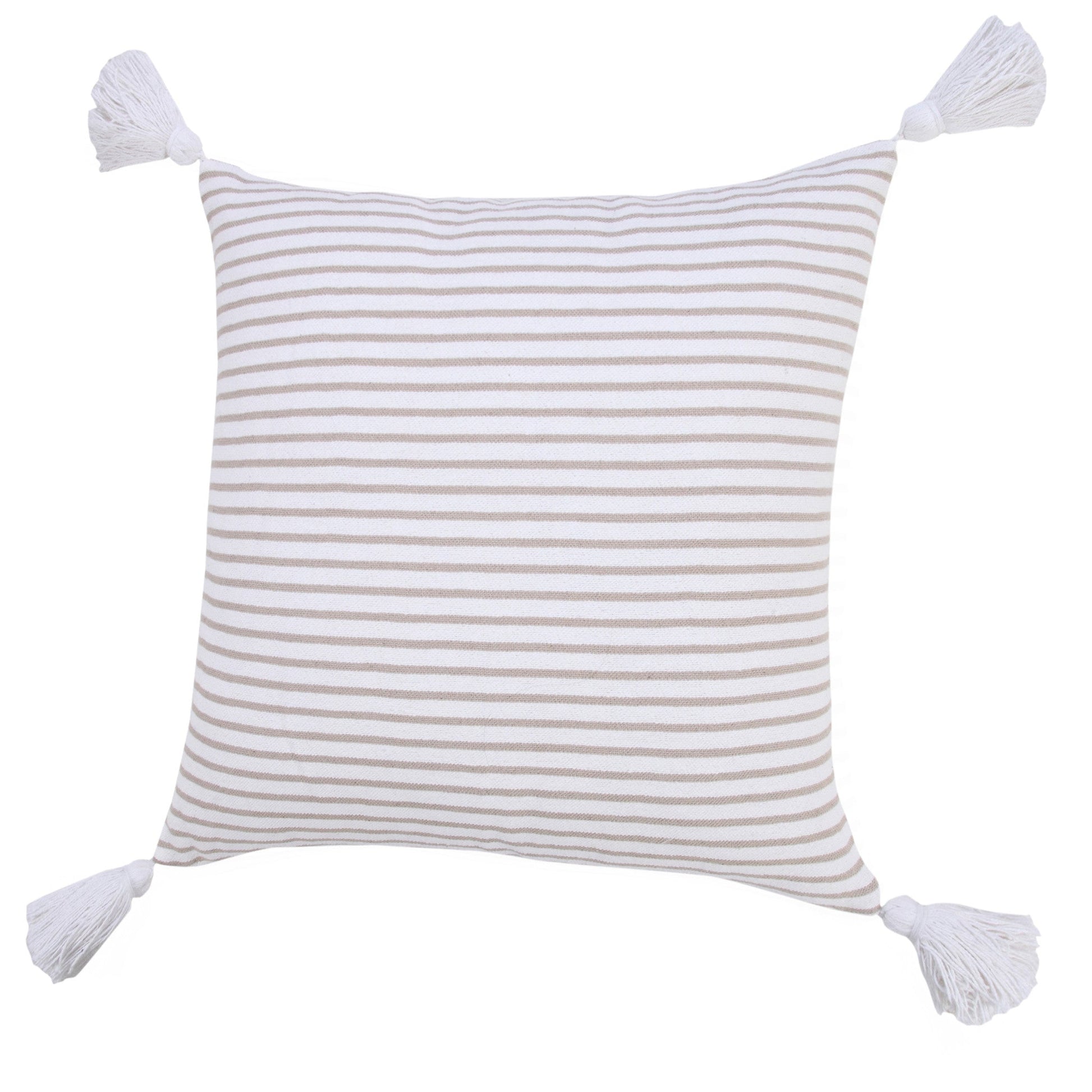20" X 20" Beige And White 100% Cotton Striped Zippered Pillow 4.0" (L) x 20.0" (W) x 20.0" (H) FurniFindUSA