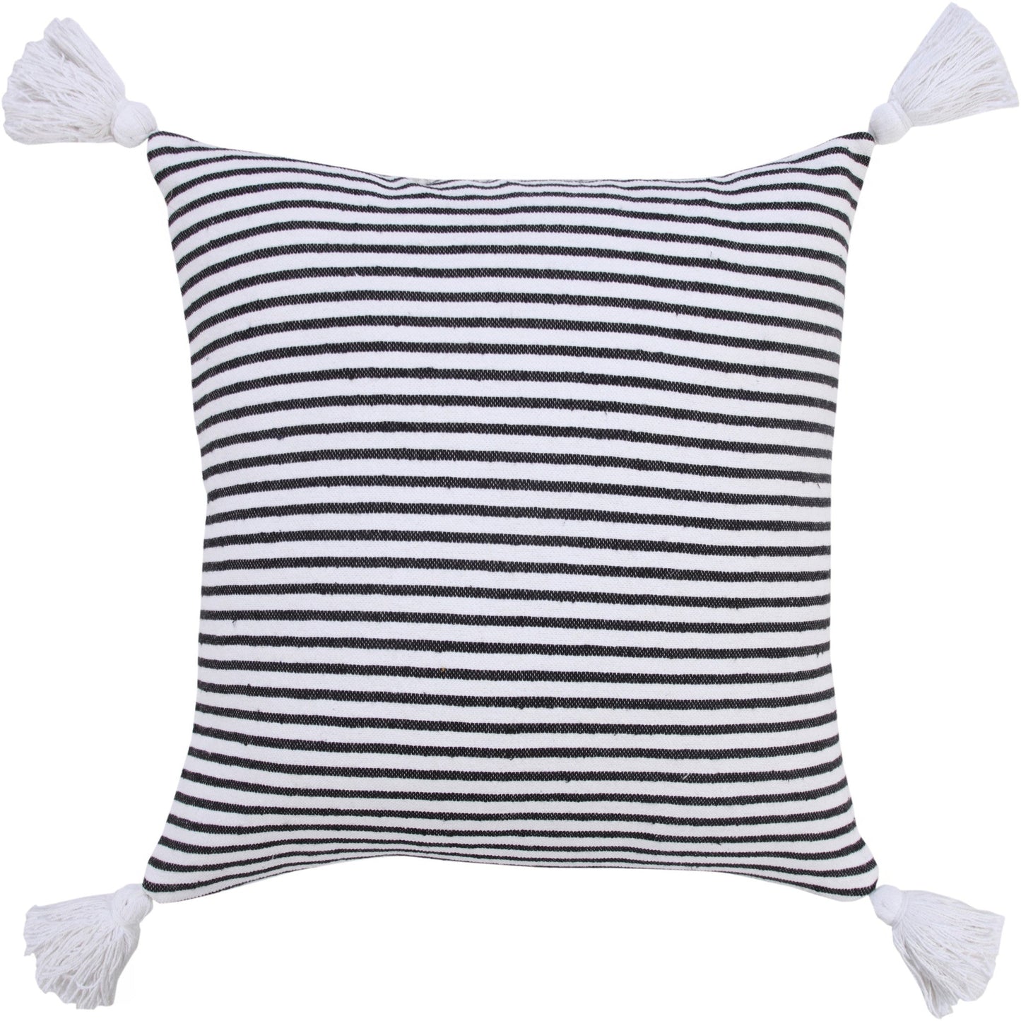 20" X 20" Black And White 100% Cotton Striped Zippered Pillow FurniFindUSA