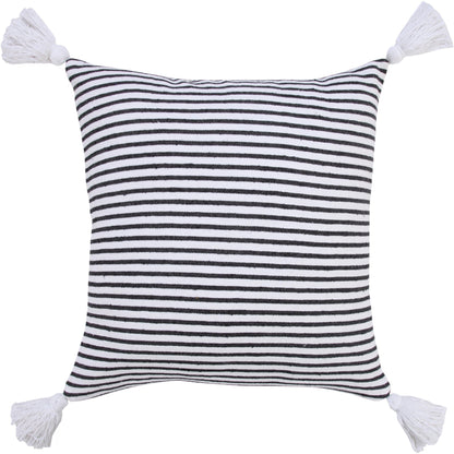20" X 20" Black And White 100% Cotton Striped Zippered Pillow FurniFindUSA