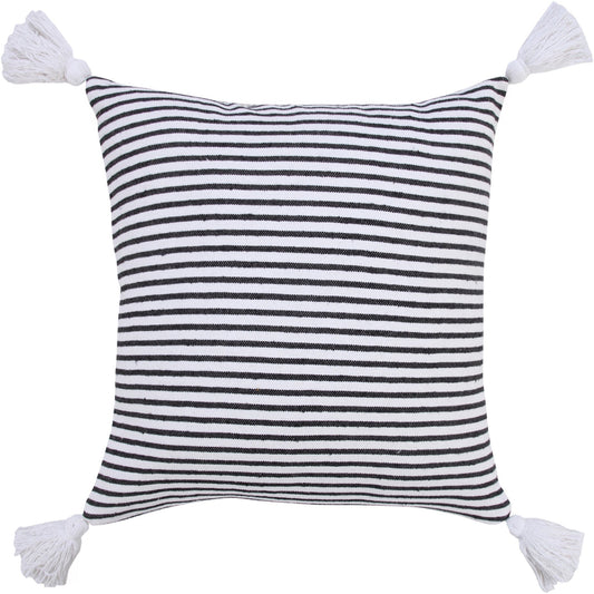 20" X 20" Black And White 100% Cotton Striped Zippered Pillow FurniFindUSA