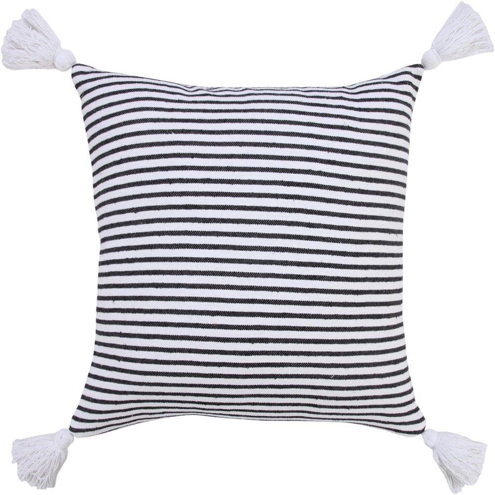 20" X 20" Black And White 100% Cotton Striped Zippered Pillow — view 1