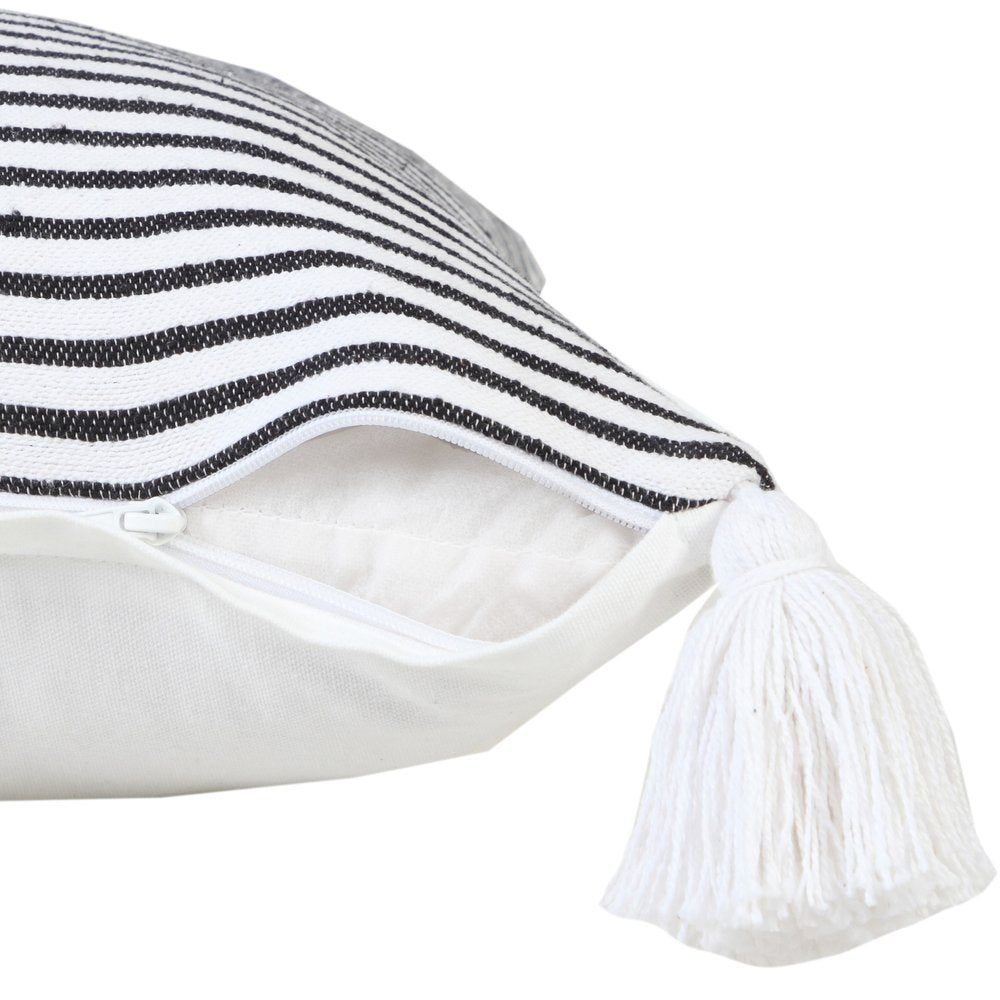 20" X 20" Black And White 100% Cotton Striped Zippered Pillow — view 3