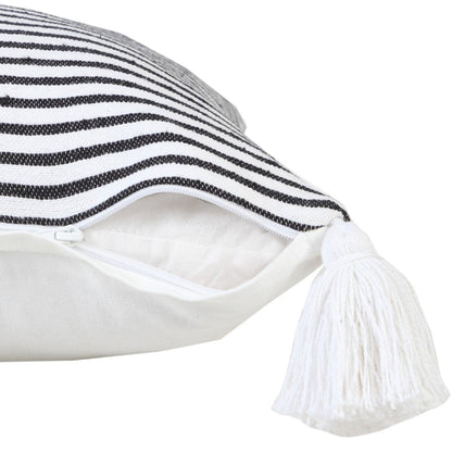 20" X 20" Black And White 100% Cotton Striped Zippered Pillow HomeRoots