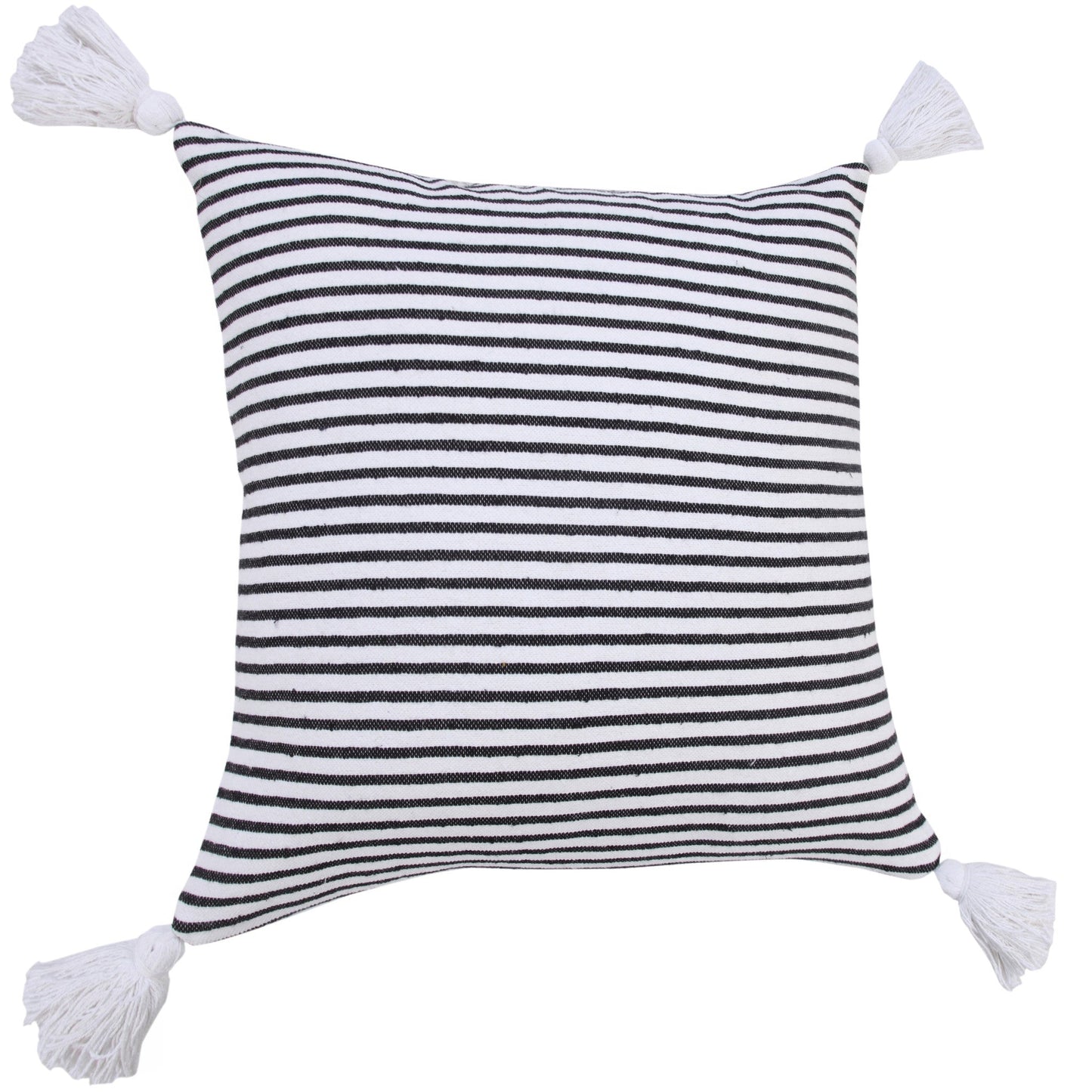 20" X 20" Black And White 100% Cotton Striped Zippered Pillow FurniFindUSA