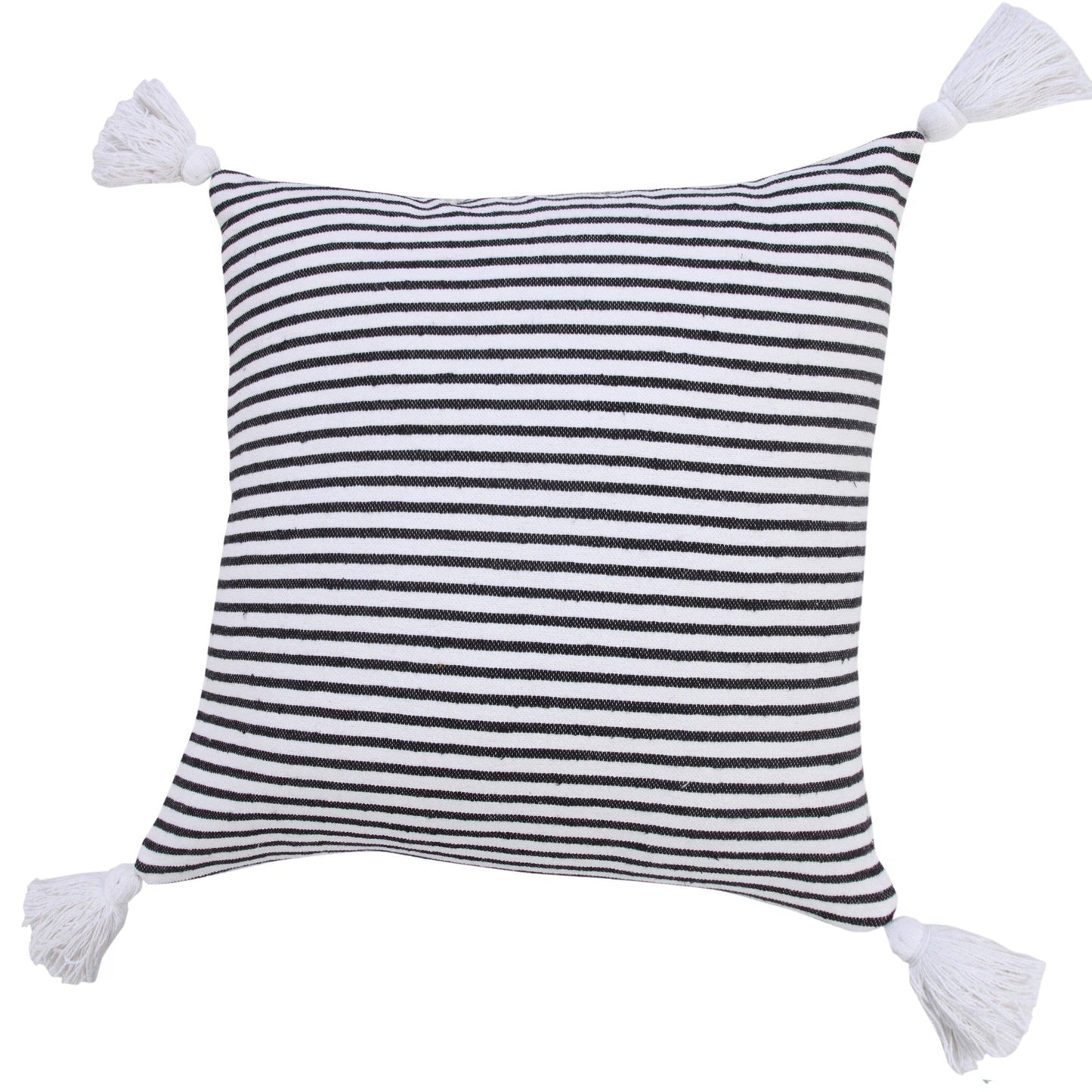 20" X 20" Black And White 100% Cotton Striped Zippered Pillow FurniFindUSA