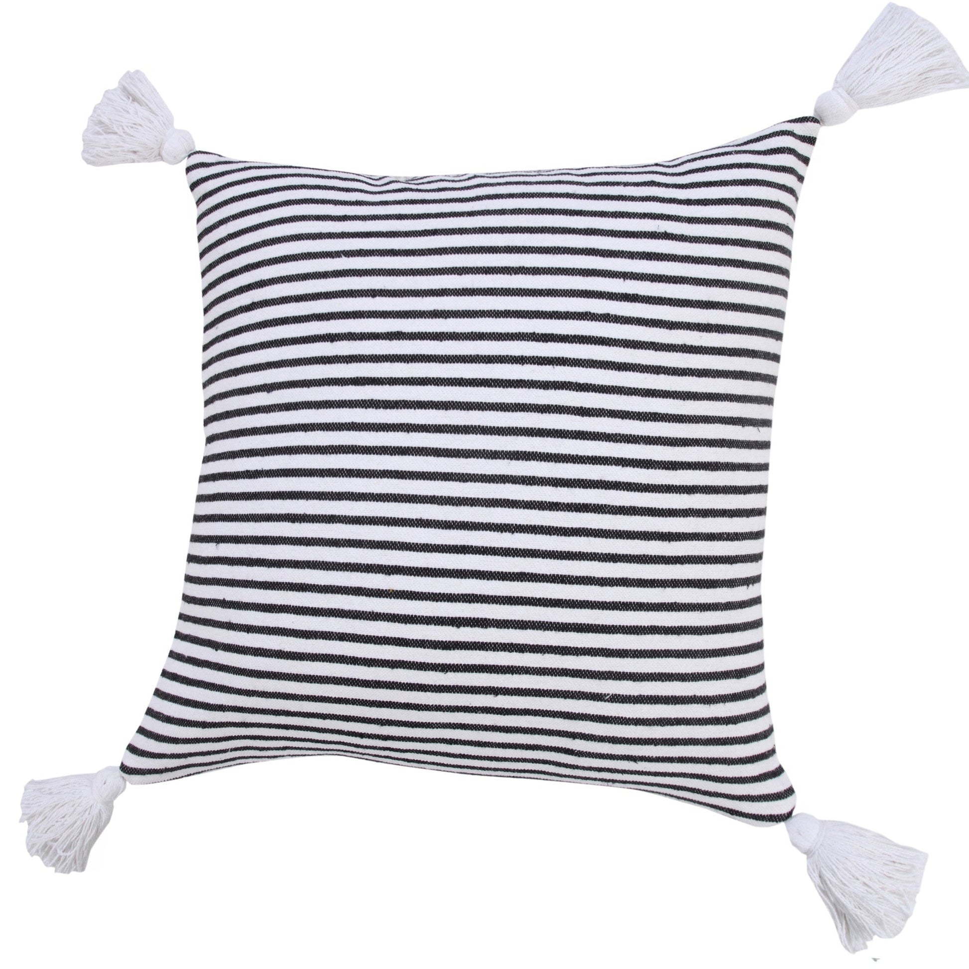 20" X 20" Black And White 100% Cotton Striped Zippered Pillow FurniFindUSA