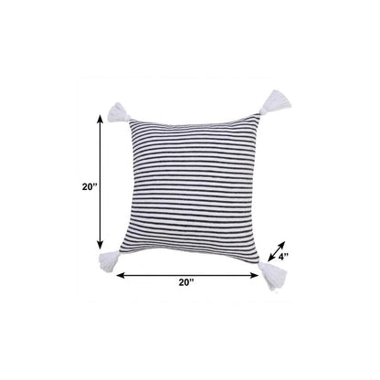 20" X 20" Black And White 100% Cotton Striped Zippered Pillow HomeRoots