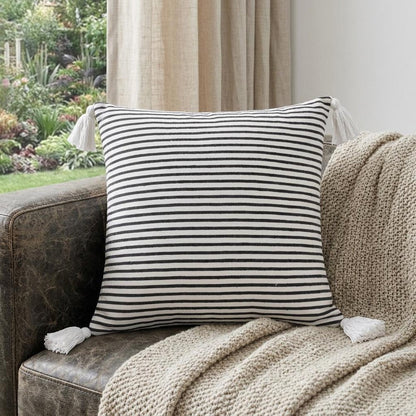 20" X 20" Black And White 100% Cotton Striped Zippered Pillow HomeRoots