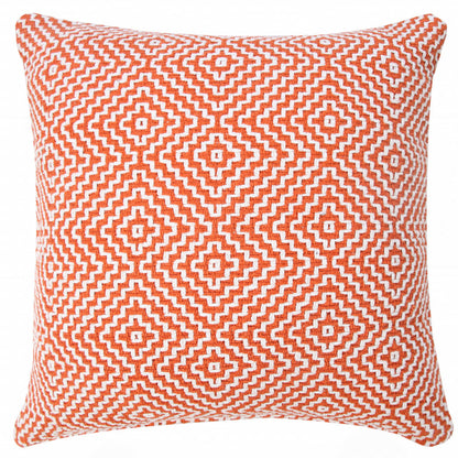 20" X 20" Orange And White 100% Cotton Geometric Zippered Pillow 4.0" (L) x 20.0" (W) x 20.0" (H) FurniFindUSA