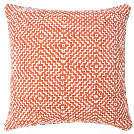 20" X 20" Orange And White 100% Cotton Geometric Zippered Pillow 4.0" (L) x 20.0" (W) x 20.0" (H) FurniFindUSA