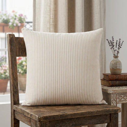 20" X 20" Beige And White 100% Cotton Striped Zippered Pillow HomeRoots