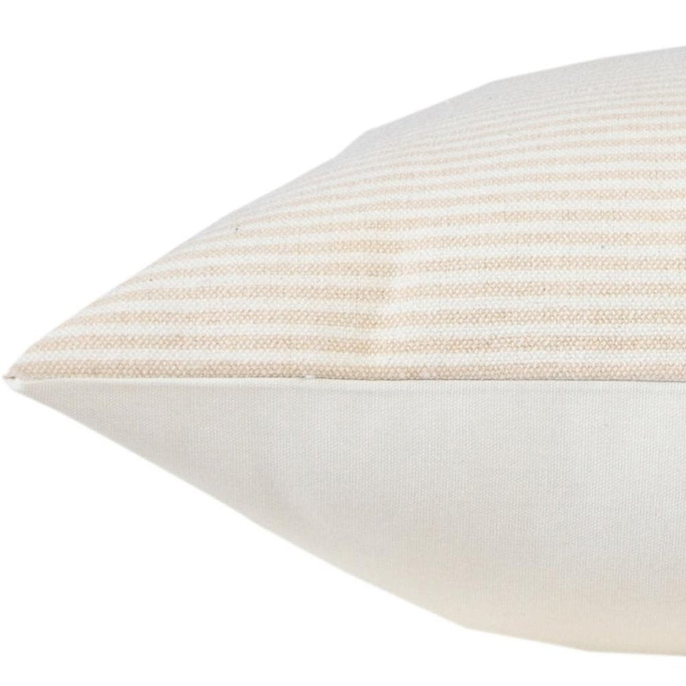 20" X 20" Beige And White 100% Cotton Striped Zippered Pillow HomeRoots