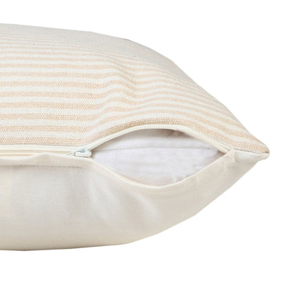 20" X 20" Beige And White 100% Cotton Striped Zippered Pillow HomeRoots