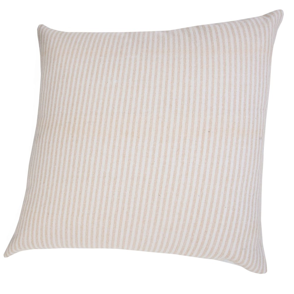 20" X 20" Beige And White 100% Cotton Striped Zippered Pillow HomeRoots