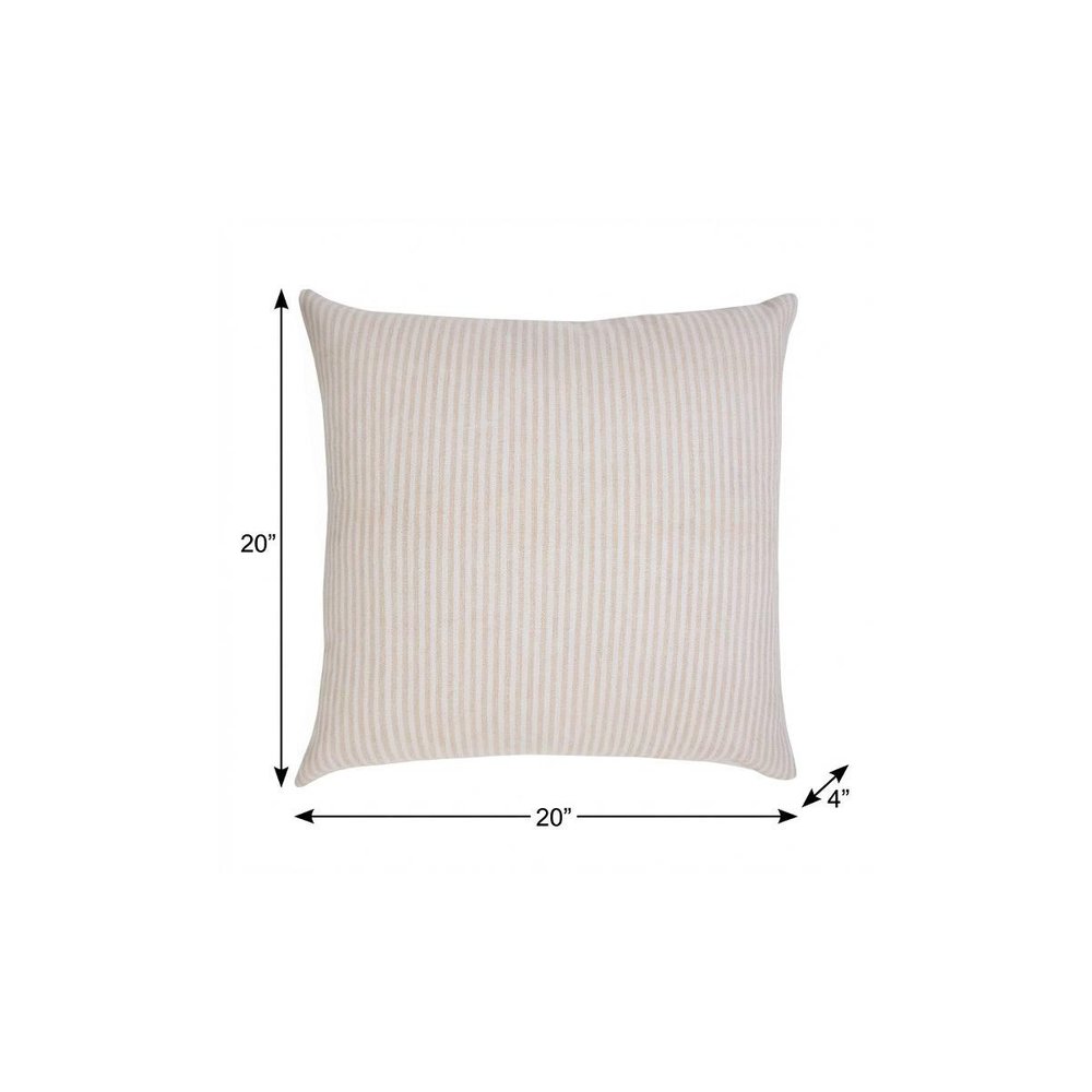 20" X 20" Beige And White 100% Cotton Striped Zippered Pillow — view 9