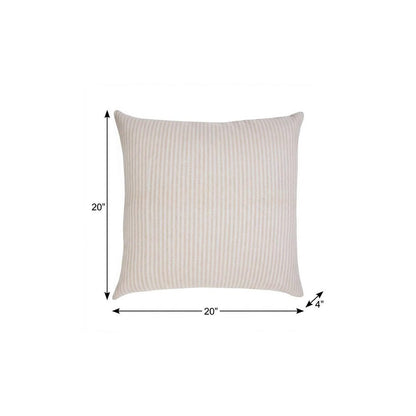 20" X 20" Beige And White 100% Cotton Striped Zippered Pillow HomeRoots