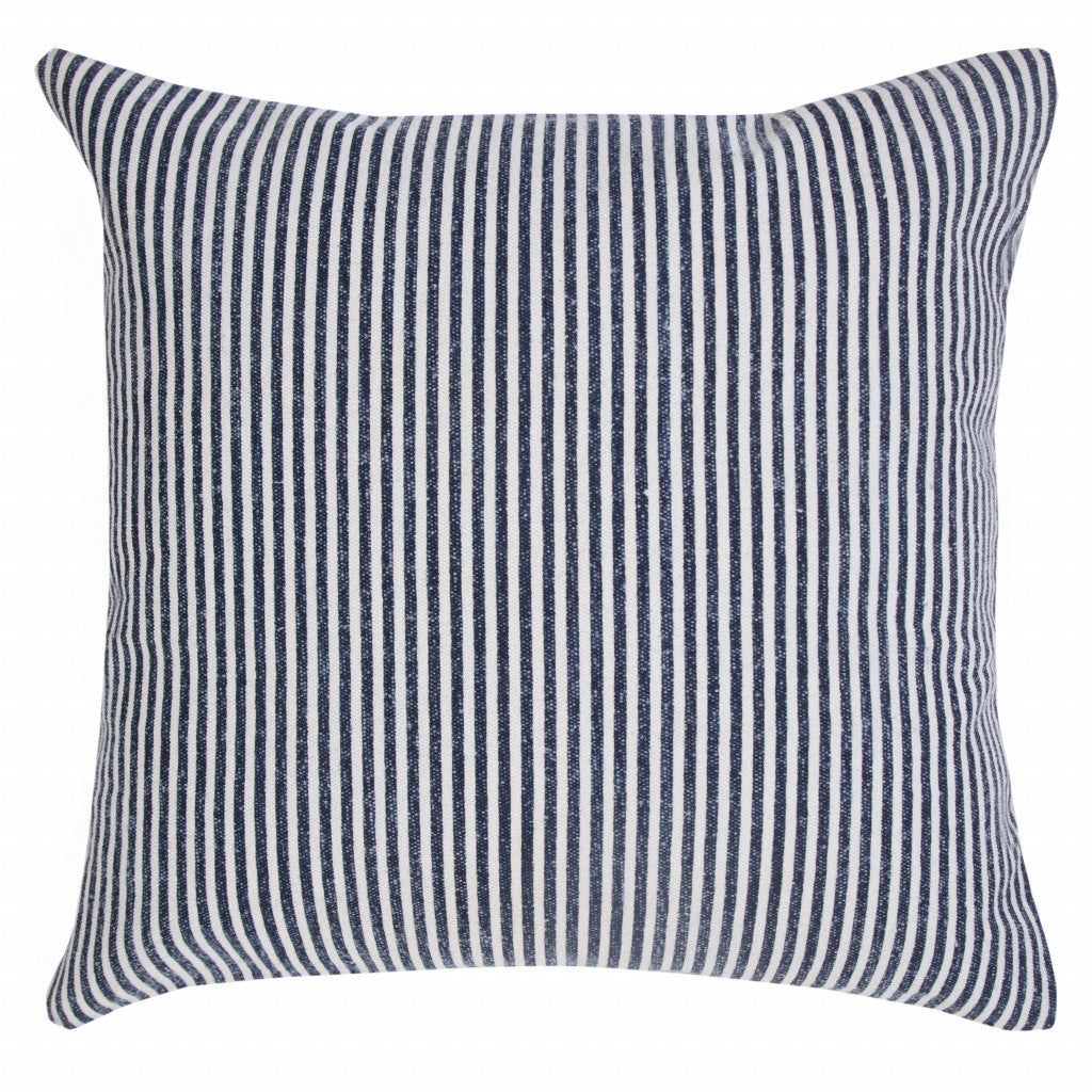20" X 20" Blue And White 100% Cotton Striped Zippered Pillow FurniFindUSA