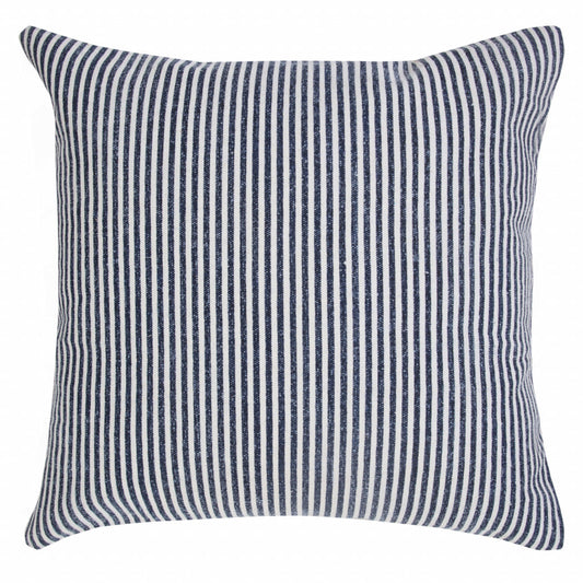 20" X 20" Blue And White 100% Cotton Striped Zippered Pillow FurniFindUSA