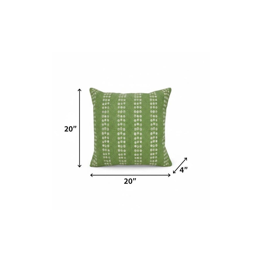 20" X 20" Green And White 100% Cotton Striped Zippered Pillow — view 6